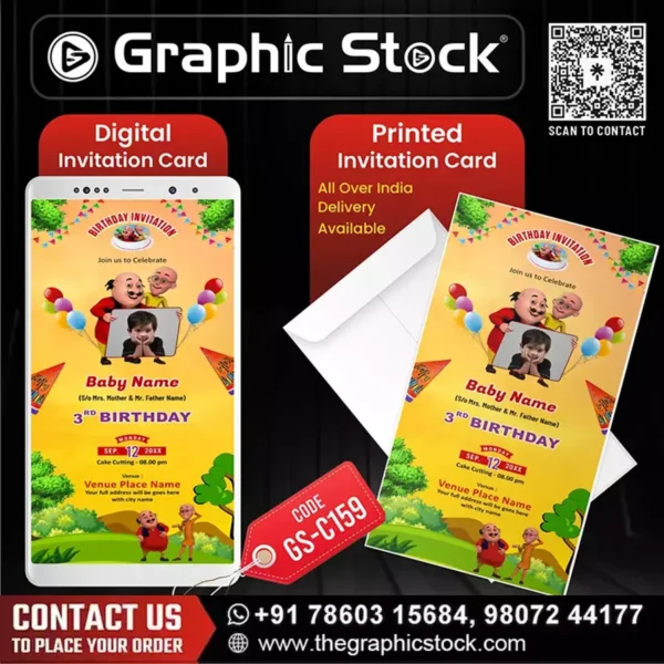 Motu Patlu Theme Kids Birthday Invitation Card – GS-C159