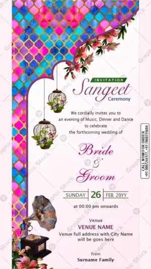 Colorful Sangeet Ceremony Invitation Card – GS-C169