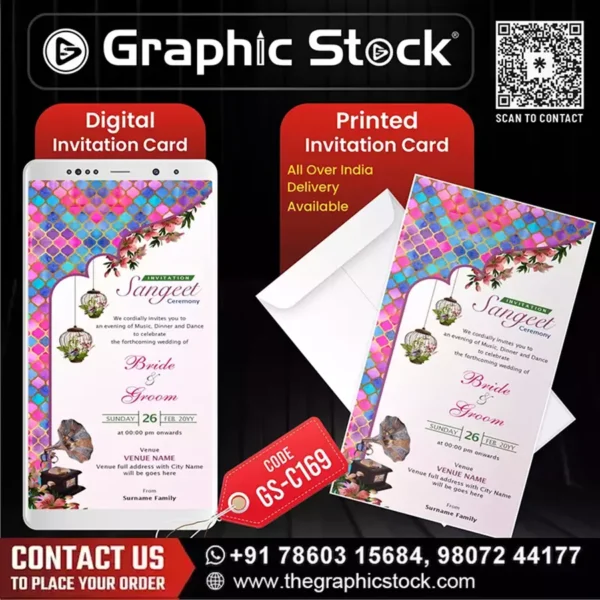 Colorful Sangeet Ceremony Invitation Card – GS-C169