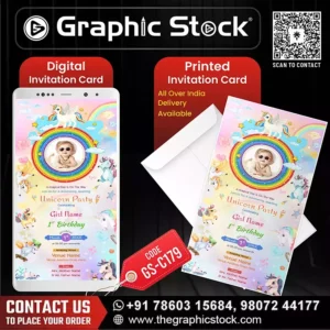 Magical & Joyful Unicorn Theme Birthday Invitation ā GS-C179