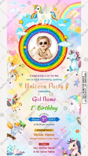 Magical & Joyful Unicorn Theme Birthday Invitation – GS-C179