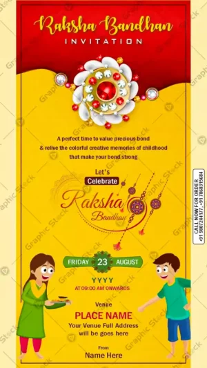 Raksha Bandhan Digital Invitation Card – Red & Yellow Theme – GS-C181