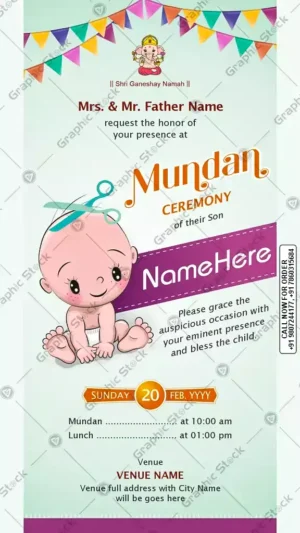 Mundan Ceremony Invitation Card – Cute Baby Theme – GS-C184