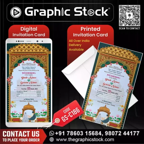 Royal Temple Wedding Invitation Card – Digital & Printable – GS-C186