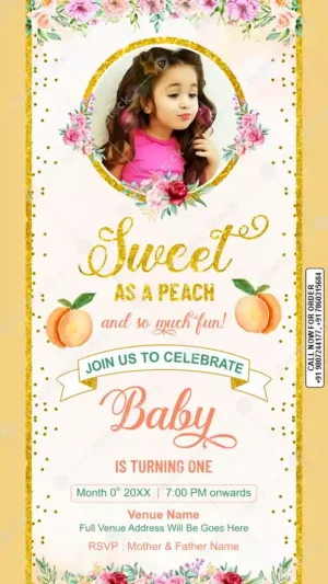 Peach Baby Birthday Invitation Card – GS-C194