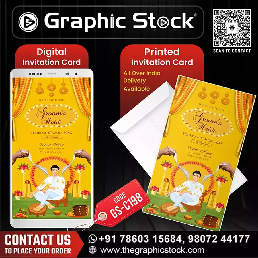 Luxury Groom Haldi Invitation with Caricature – GS-C198
