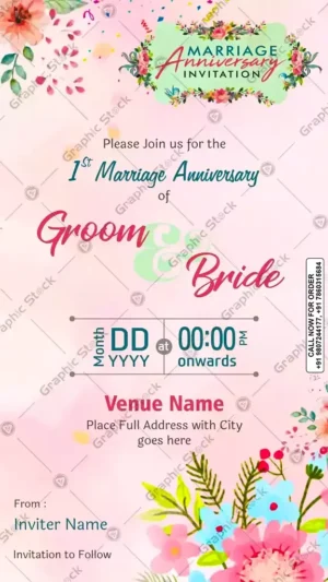 Pink Floral Marriage Anniversary Invitation Card – GS‑C41