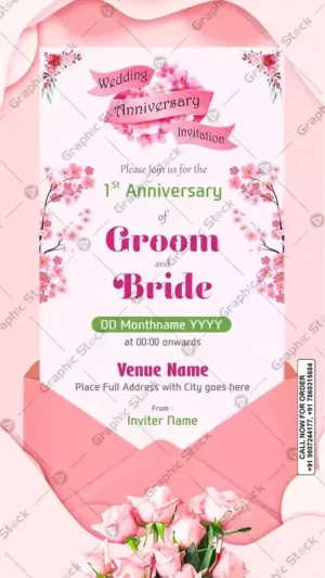 Luxurious Pink Rose Wedding Anniversary Invitation Card – GS‑C42