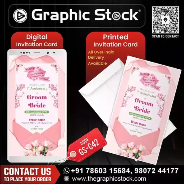 Luxurious Pink Rose Wedding Anniversary Invitation Card – GS‑C42