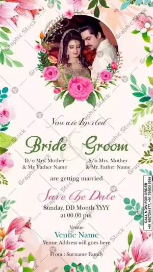 Pink Green Wedding Invitation with Couple Photo ā GSāC45