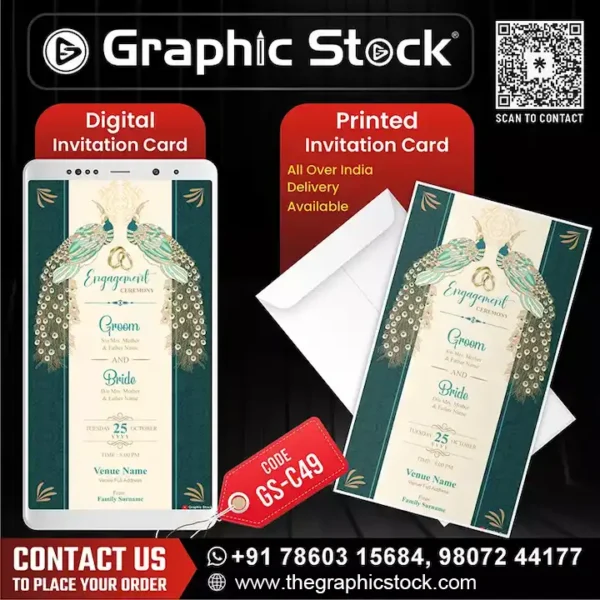 Elegant Peacock Engagement Invitation Card – GS-C49