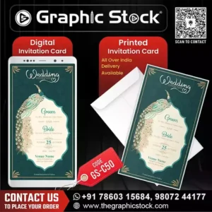 Custom Peacock Wedding Invitation Card – Digital & Printable Invitation for Groom and Bride (Elegant Luxury Green Theme)