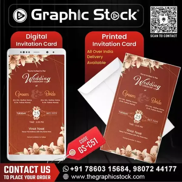 Custom Floral Wedding Invitation Card – Digital & Printable for Groom and Bride (Elegant Brown & Beige Theme)