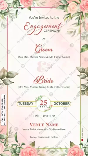 Pink Green Floral Engagement Invitation Card – GS-C52
