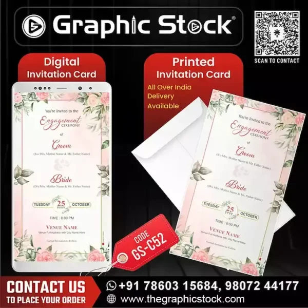 Pink Green Floral Engagement Invitation Card – GS-C52