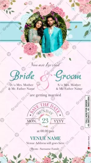 Pink and Teal Floral Wedding Invitation Card – GS-C54