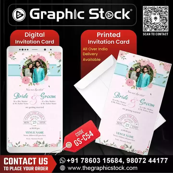 Pink and Teal Floral Wedding Invitation Card – GS-C54