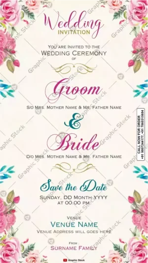 Pink Floral Border Wedding Invitation Card – GS-C55