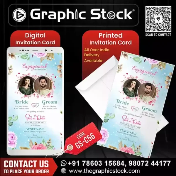 Pastel Blue Floral Engagement Invitation Card – GS-C56