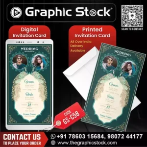 Luxurious Peacock Green Photo Wedding Invitation with Bride & Groom Photos – GS-C58
