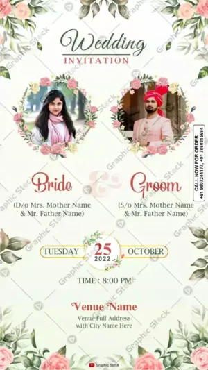 Elegant Floral Photo Wedding Invitation with Bride & Groom Photos – GS-C59