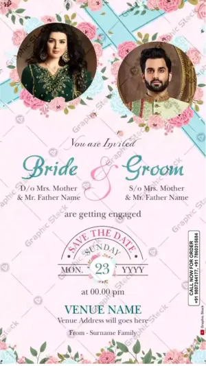 Stunning Pastel Engagement Invitation with Bride & Groom Photos – GS-C60