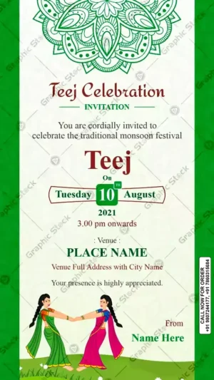 Green Traditional Teej Invitation Card – GS-C61