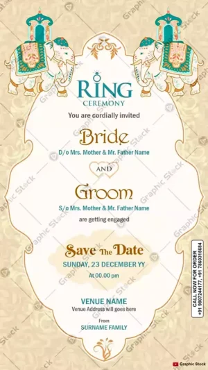 Royal Elephant Theme Ring Ceremony Invitation Card – GS-C63