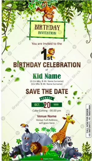 Jungle Theme 1st Birthday Invitation for Kids – GS-C73