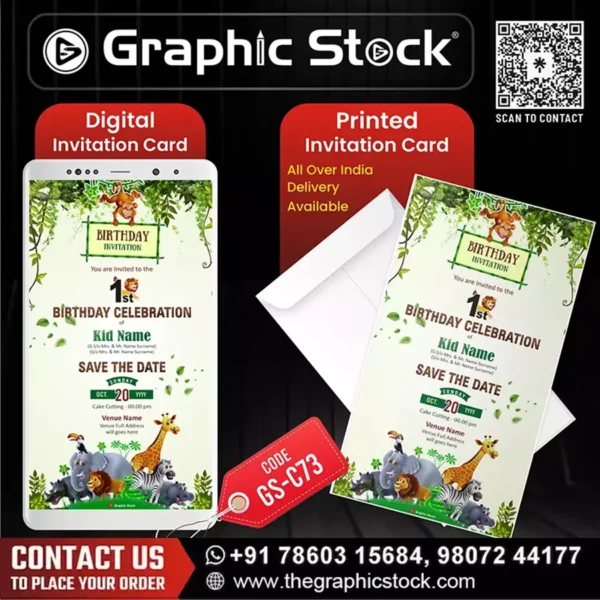 Jungle Theme 1st Birthday Invitation for Kids – GS-C73