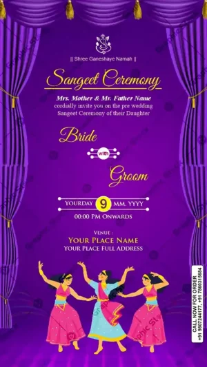 Royal Purple Sangeet Ceremony Invitation Card – GS-C77