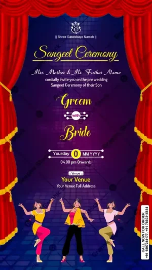 Red Curtain Sangeet Ceremony Invitation Card – GS-C78