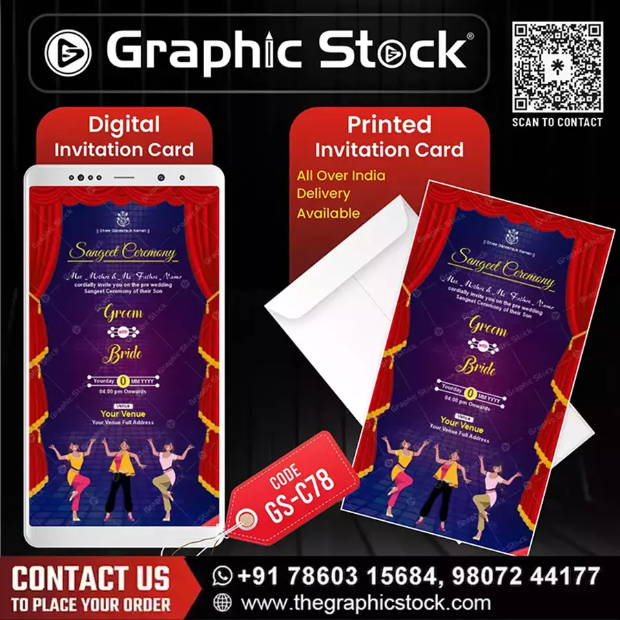 Red Curtain Sangeet Ceremony Invitation Card – GS-C78