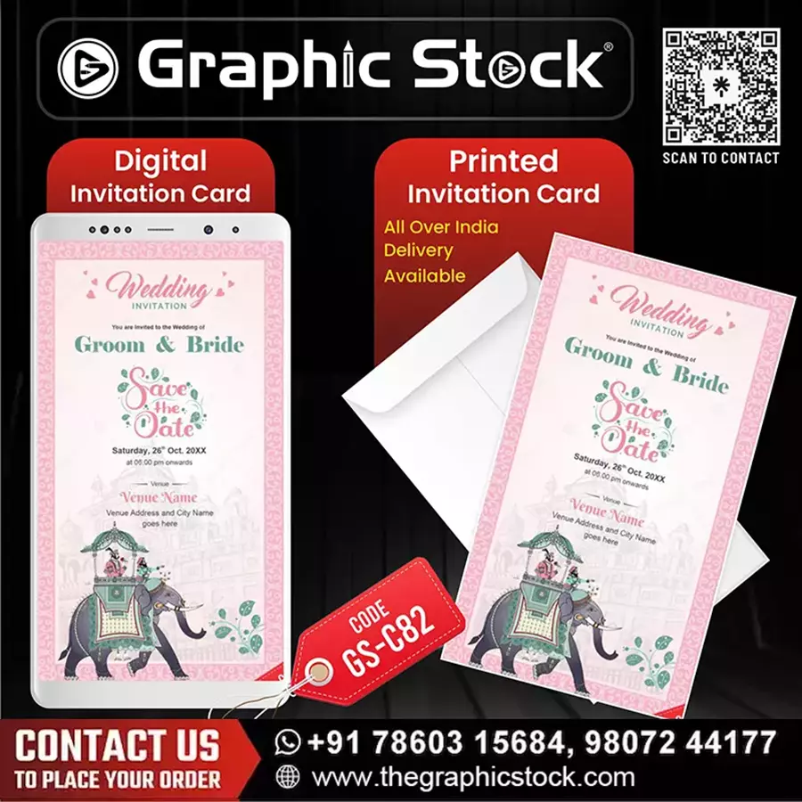 wedding invitation card pastel theme with elepahnts