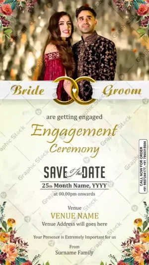 Floral Photo Engagement Ceremony Invitation Digital & Printed card – GS-C83