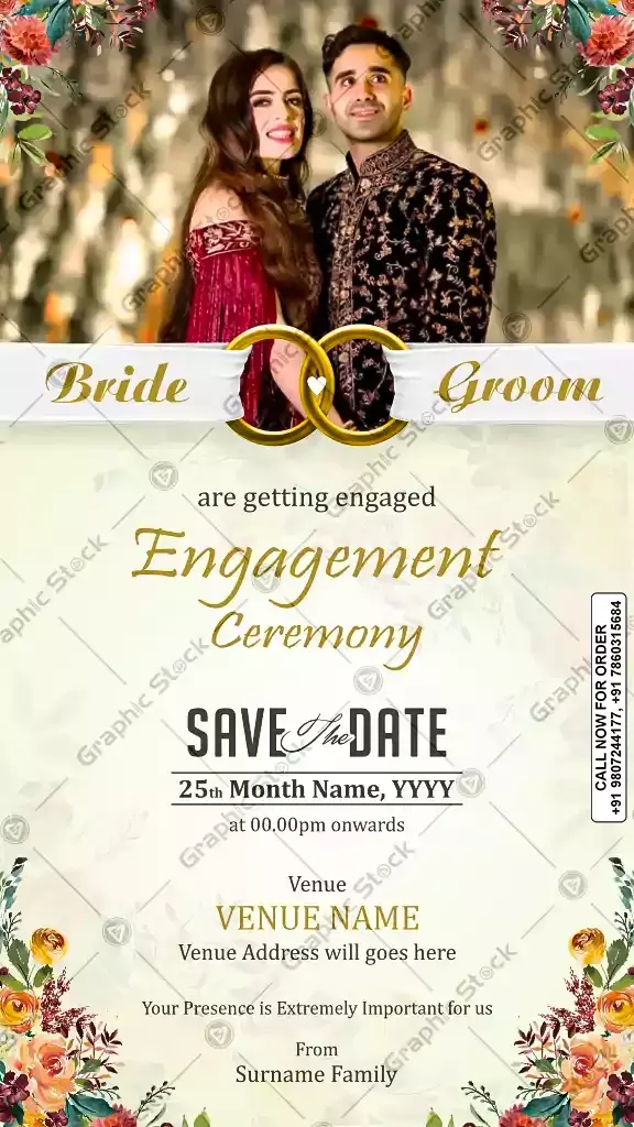 Floral Photo Engagement Ceremony Invitation Digital & Printed card – GS-C83