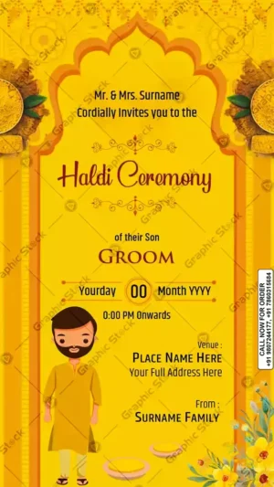 Haldi Ceremony Invitation Card for Groom – Digital & Printable Sunflower Theme (GS-C86)