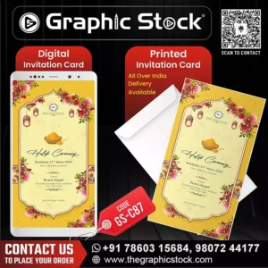 Vibrant Yellow Floral Haldi Ceremony Invitation Card – GS-C87
