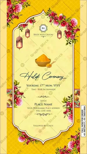 Vibrant Yellow Floral Haldi Ceremony Invitation Card – GS-C87