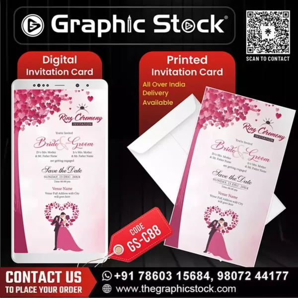 Elegant Pink Romantic Ring Ceremony Invitation Card – GS-C88