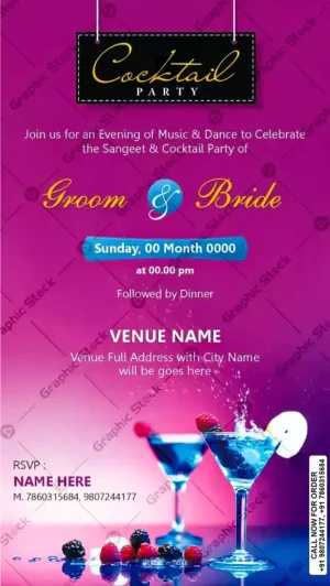 Purple & Blue Cocktail Party Invitation Card – GS-C90