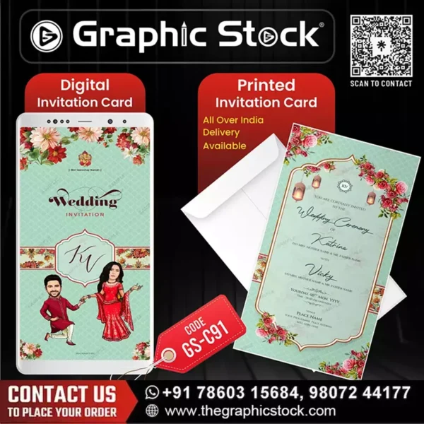 Mint Green Floral Wedding Invitation Card – GS-C91