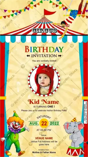 Fun Circus Theme Birthday Invitation Card – Digital & Printable (GS-C99)