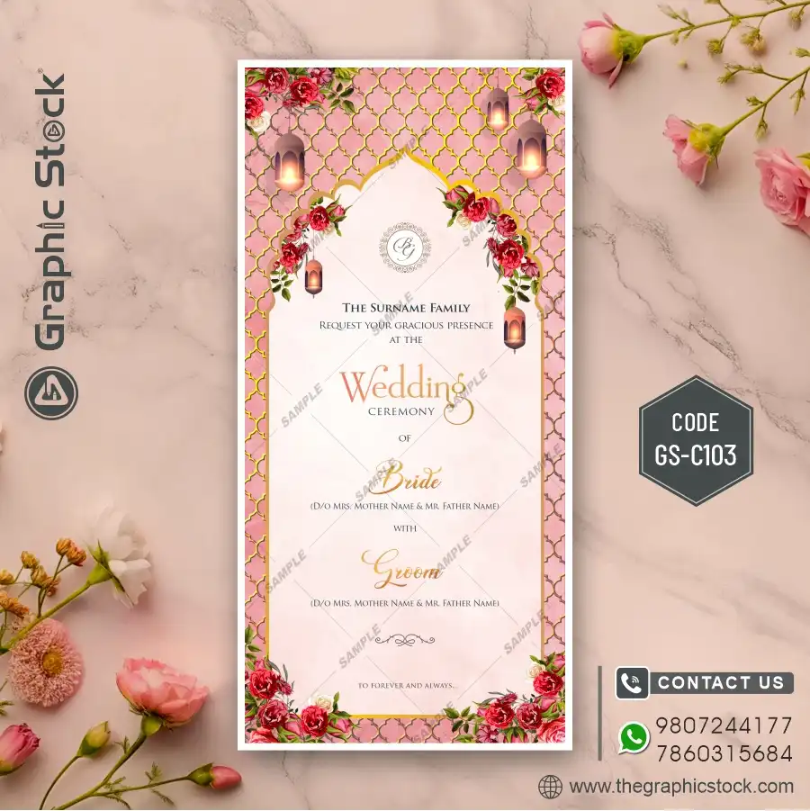 Floral Wedding Ceremony Invitation Insert with Lanterns – Code GS-C103