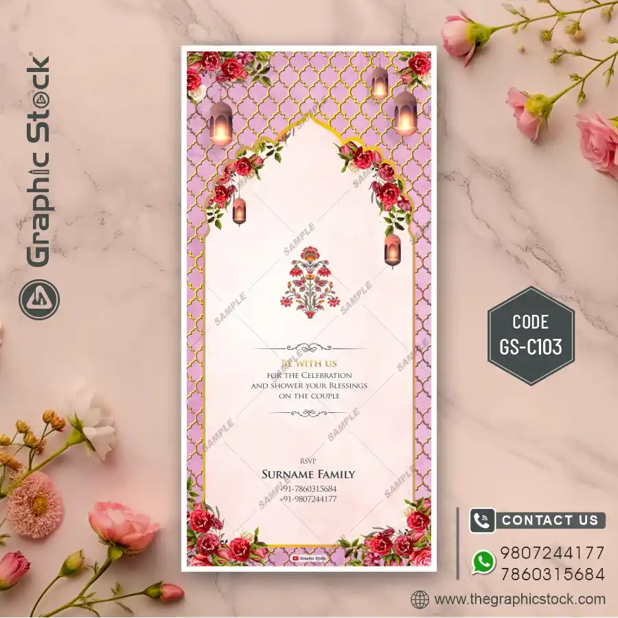 RSVP Wedding Invitation Insert with Floral Border – Code GS-C103