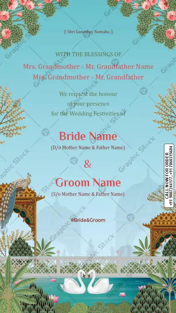 Traditional Wedding Invitation Card Inner Page with Blessings and Grandparents Details