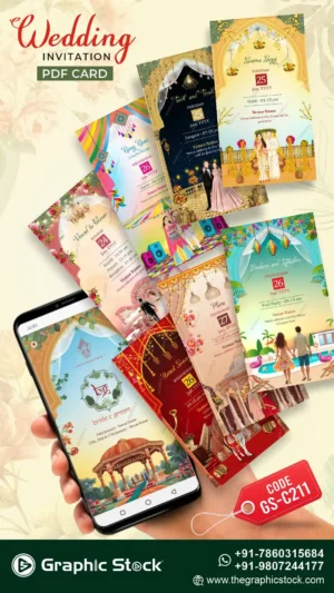 Multi Event Royal Indian Wedding Invitation Card with Haldi Mehndi Sangeet – GS-C211