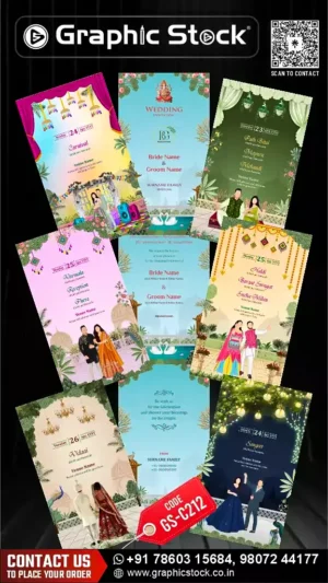 Multi-Page Caricature Wedding Invitation Card with Bride Groom Caricatures – GS-C212