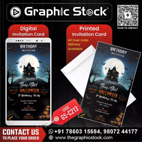 Halloween Birthday Invitation Card for Boy or Girl – GS-C213