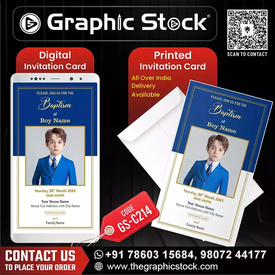 Royal Blue Baptism Invitation Card for Boy – GS-C214